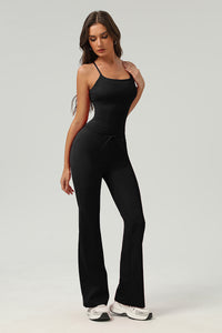 Women Slim-Fit Naked-Feel Cross-Back Yoga Set With Flared Pants & Built-In Bra