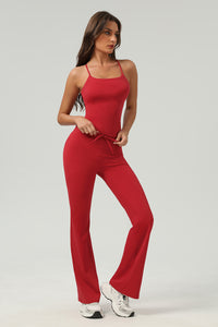 Women Slim-Fit Naked-Feel Cross-Back Yoga Set With Flared Pants & Built-In Bra