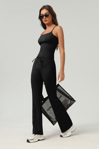 Women Slim-Fit Naked-Feel Cross-Back Yoga Set With Flared Pants & Built-In Bra