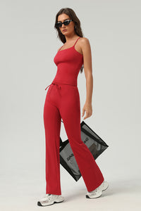 Women Slim-Fit Naked-Feel Cross-Back Yoga Set With Flared Pants & Built-In Bra
