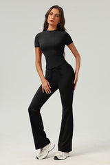 Women Retro Slim-Fit Naked-Feel T-Shirt & Butt-Lifting Flared Yoga Set