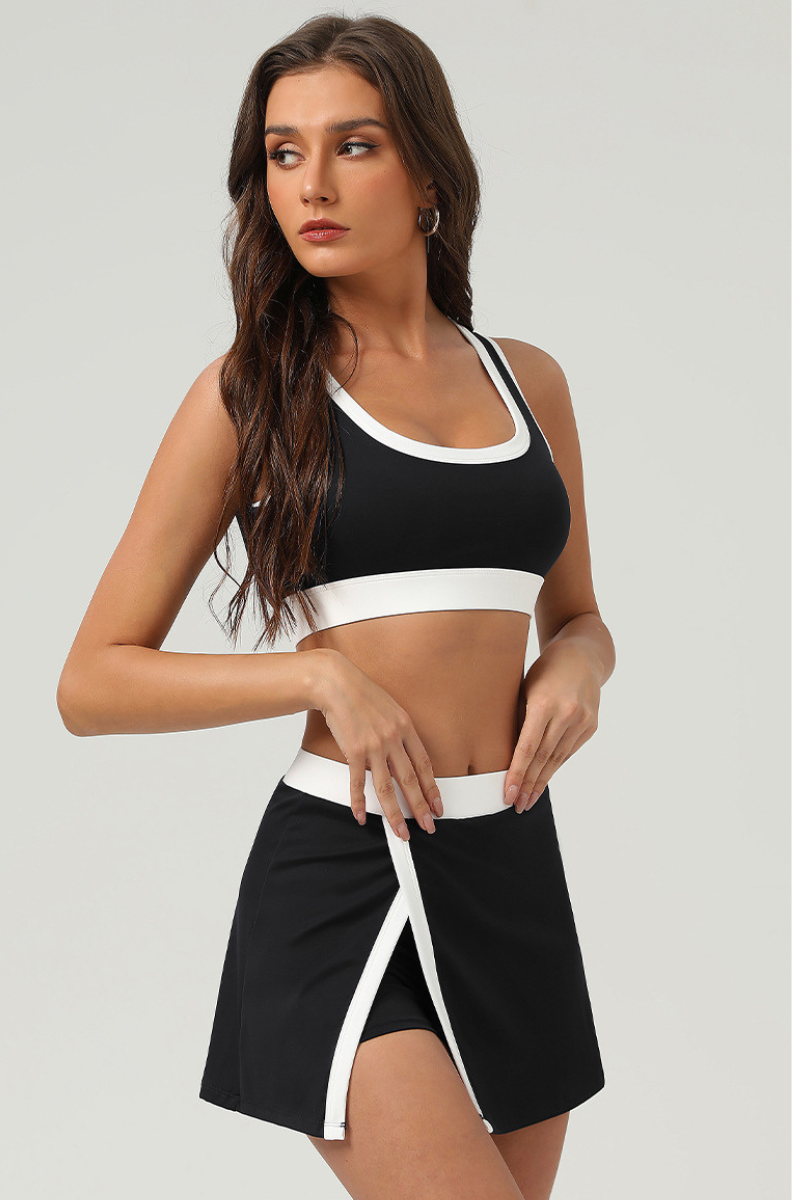 Contrasting round-neck skirt 2-piece set
