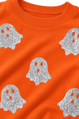 Women's Fall Halloween Ghost Glitter Print Sweatshirt
