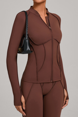 Collared, zippered long-sleeve outer jacket