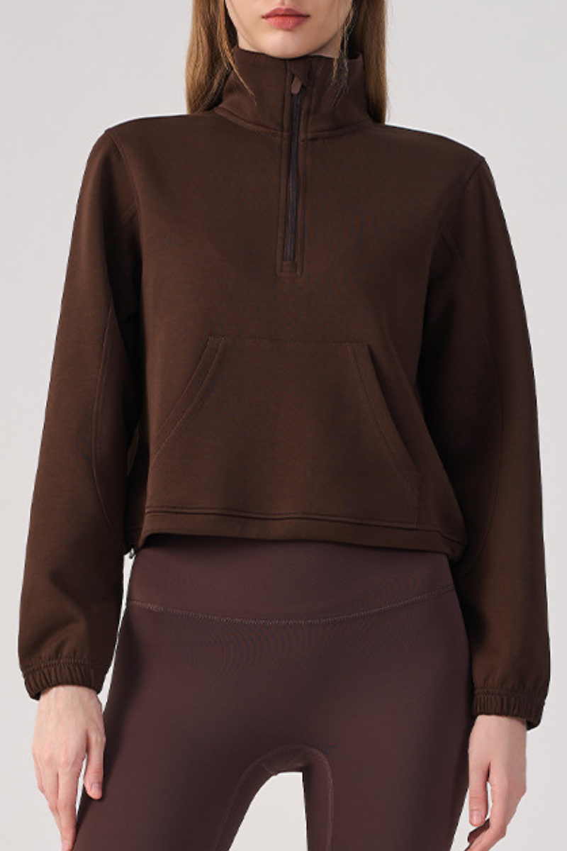 Women's Fall Half Zip Stand Collar Cropped Sweatshirt