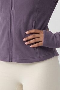 Women's Winter Fleece Stand Collar Finger Cuff Zip Up Jacket