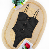 Women's Metal Button Strapless Lace One Piece Swimsuit