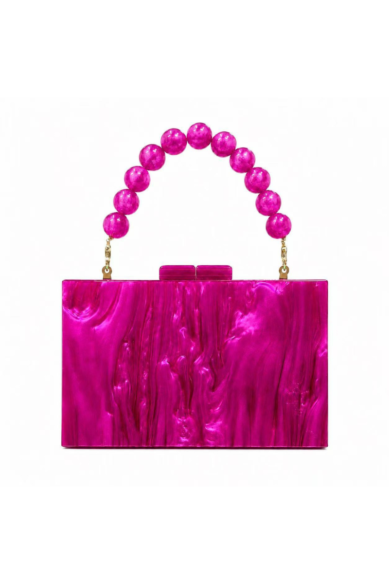 Women's Pearl Handle Acrylic Box Clutch Bag