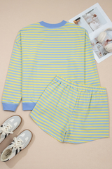 Women's Fall Striped Mockneck Sweatshirt and Shorts Set