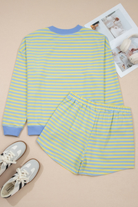 Women's Fall Striped Mockneck Sweatshirt and Shorts Set