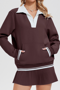 Women's Retro Campus Set:Half-Zip Sweatshirt & Pleated Skort