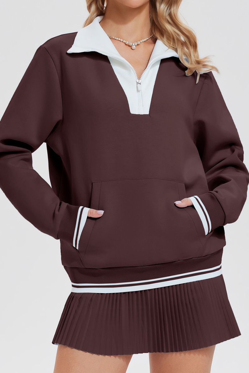 Women's Retro Campus Set:Half-Zip Sweatshirt & Pleated Skort