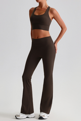Women's Brushed Cross Back Bra & Flared Pants Yoga Set