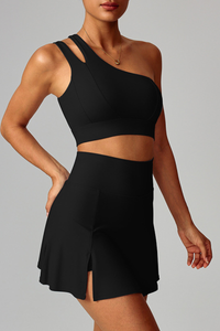 Women's Yoga Set:Sloping Shoulder Bandeau Bra And Skirt