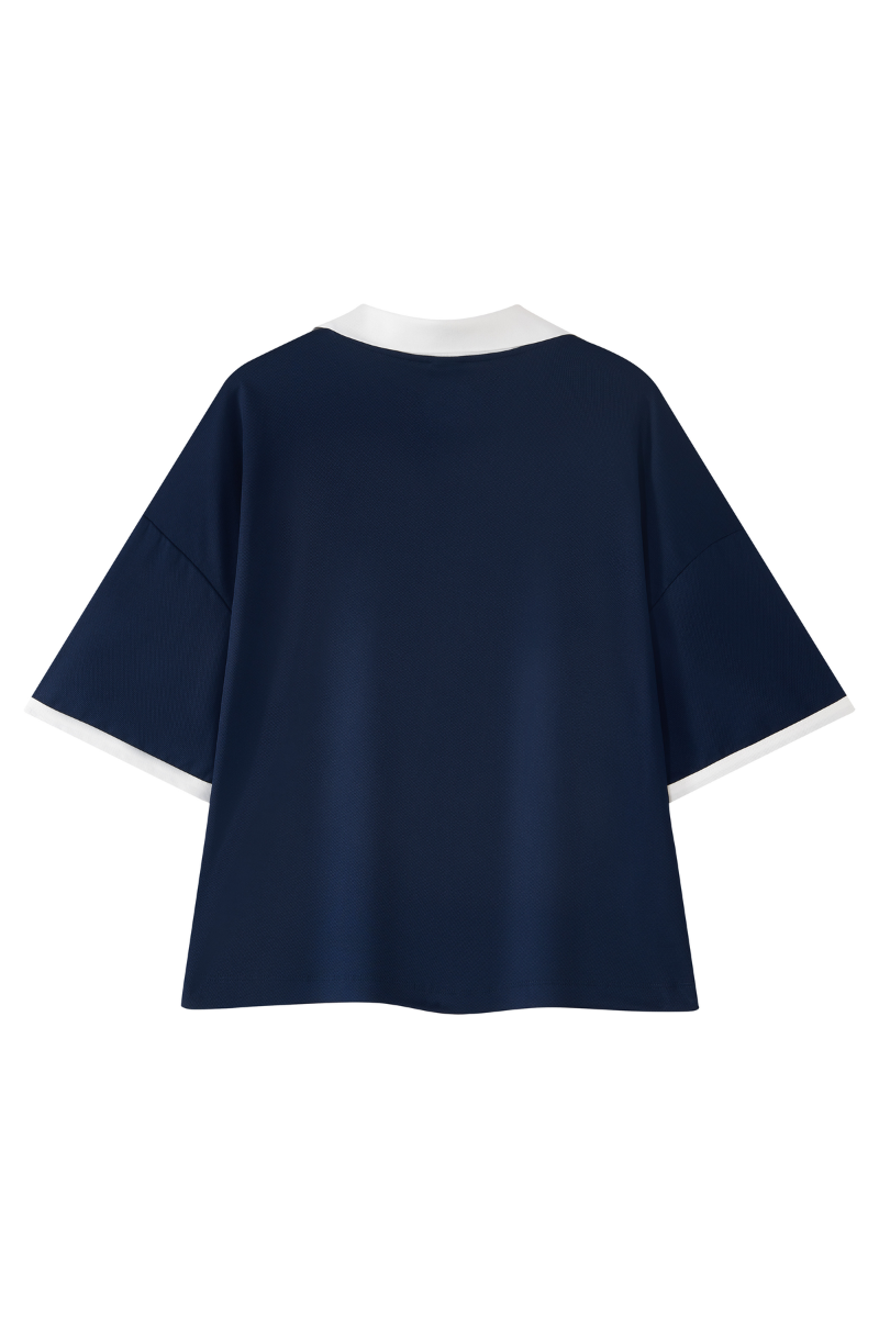 Unisex V-Neck Contrast Trim Polo Collar Sports T-shirt