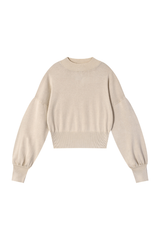 Women's Fall 100% Cotton Rib Hem Balloon Sleeves Sweatshirt