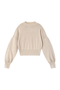 Women's Fall 100% Cotton Rib Hem Balloon Sleeves Sweatshirt