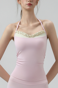 Women's Color Contrast Ruffle Halter Workout Tank Top