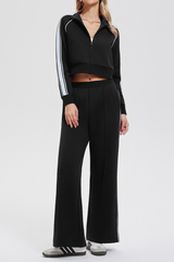 Women's Retro Color-Blocked Striped Athletic Set:Jacket & Pant