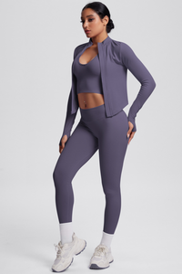 Women's Seamless Tank Top Sport Leggings Jacket Three-Piece Set