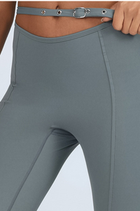 Women's Sports Buckle Waist Cutout Flare Pants with Slit