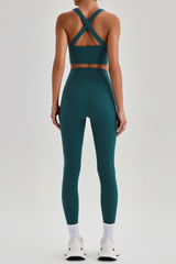Women's Cross Back Bra & No Front Seam Leggings Yoga  Set