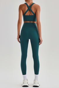 Women's Cross Back Bra & No Front Seam Leggings Yoga  Set
