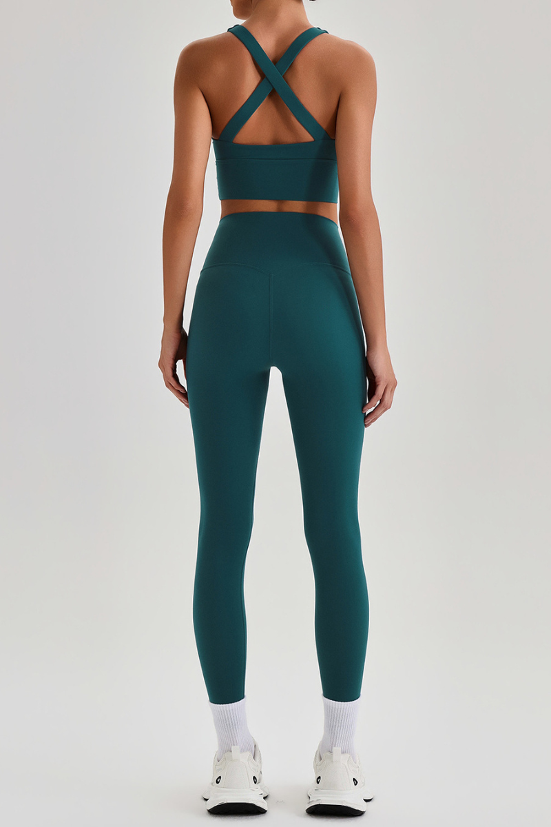 Women's Cross Back Bra & No Front Seam Leggings Yoga  Set