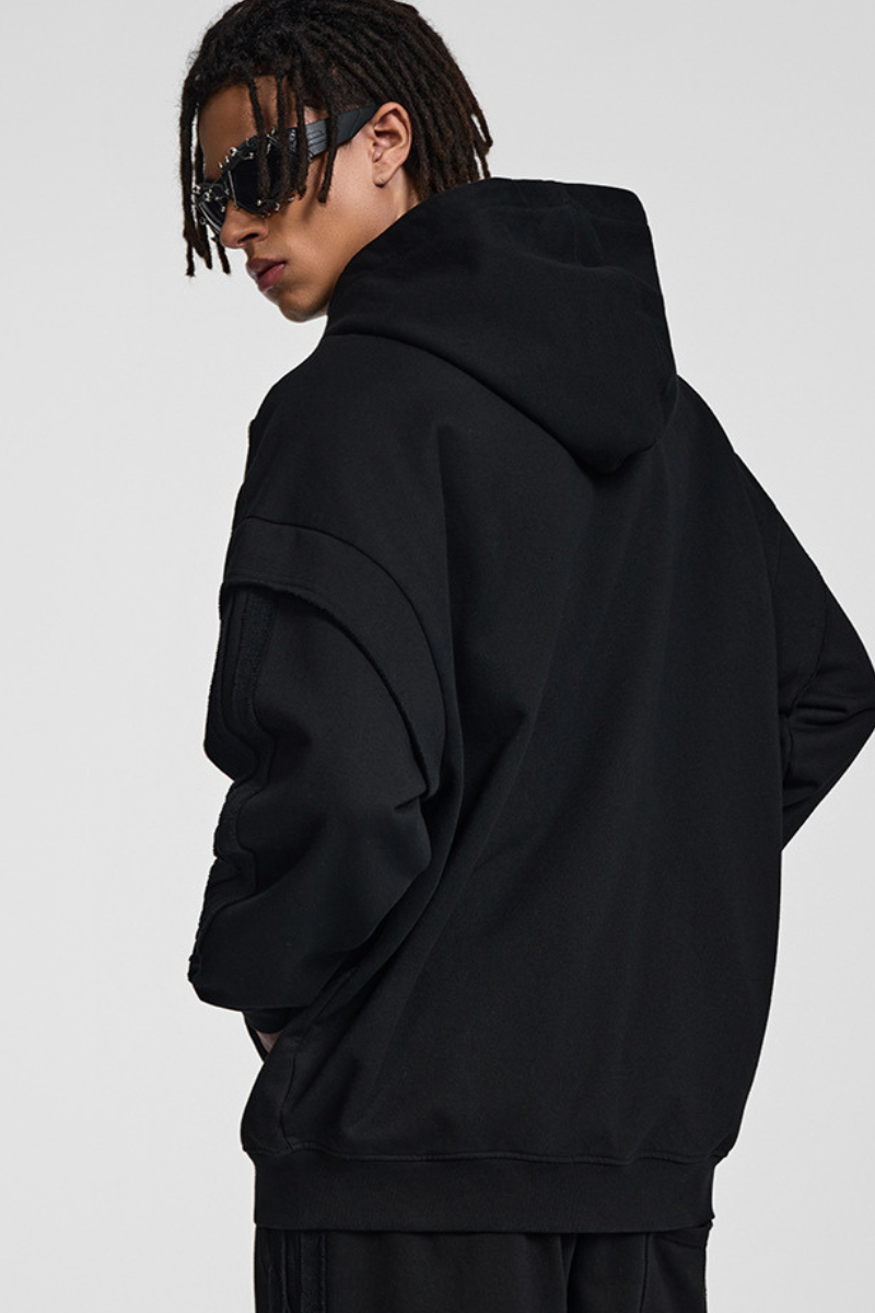 Faux two-piece with zipper hoodie