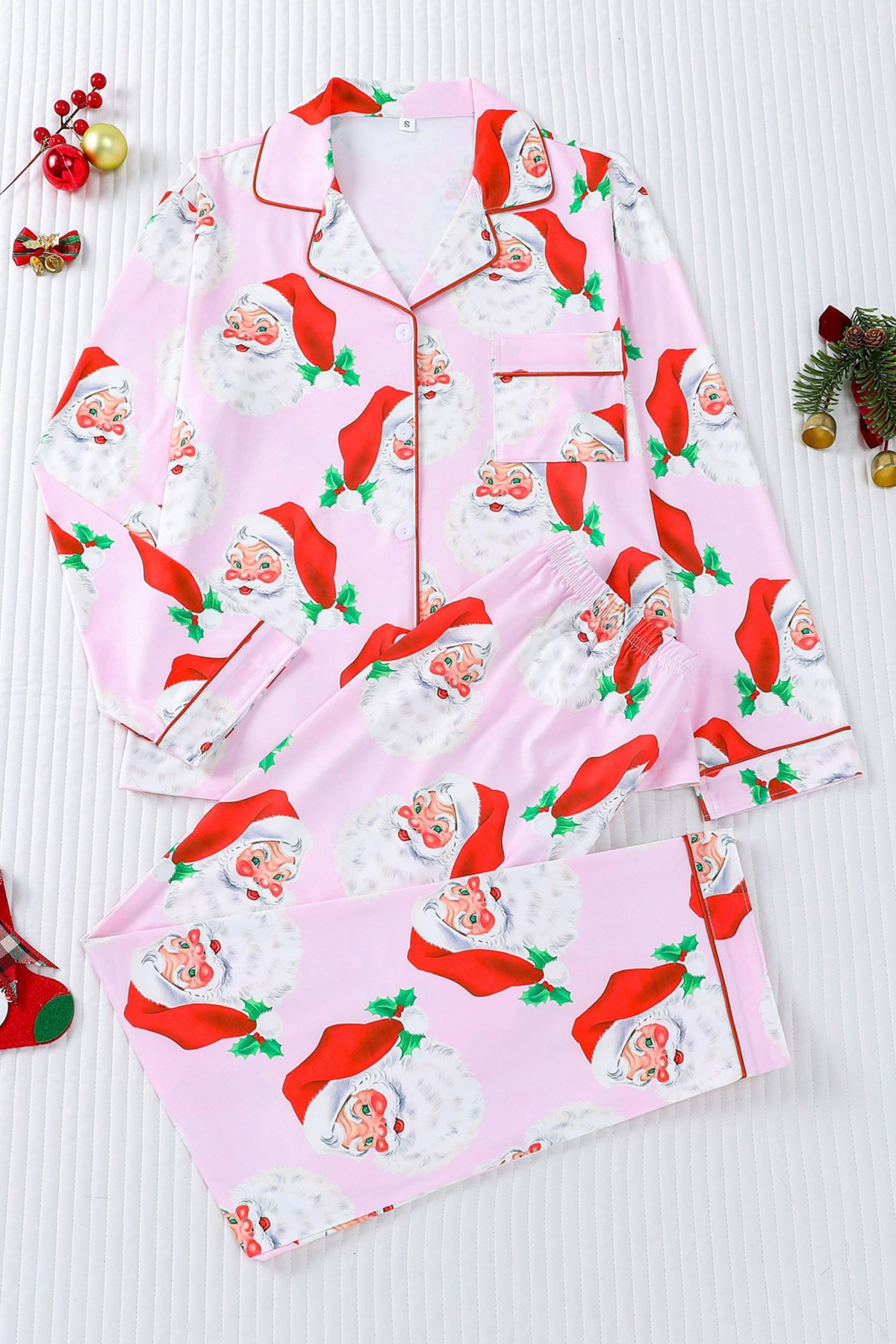 Women's Cute Santa Claus Print Christmas Pajama Set