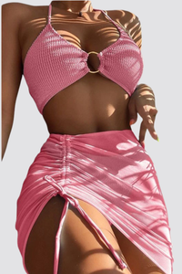 Women's Cover-up Bikini Set - Halter Ring Triangle 3pcs