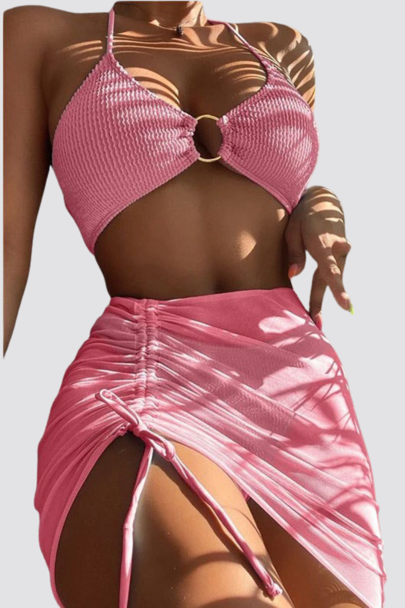 Women's Cover-up Bikini Set - Halter Ring Triangle 3pcs