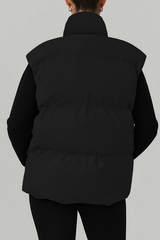 Women's stand-up collar relaxed cotton vest.