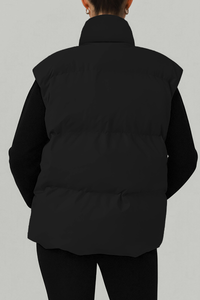 Women's stand-up collar relaxed cotton vest.