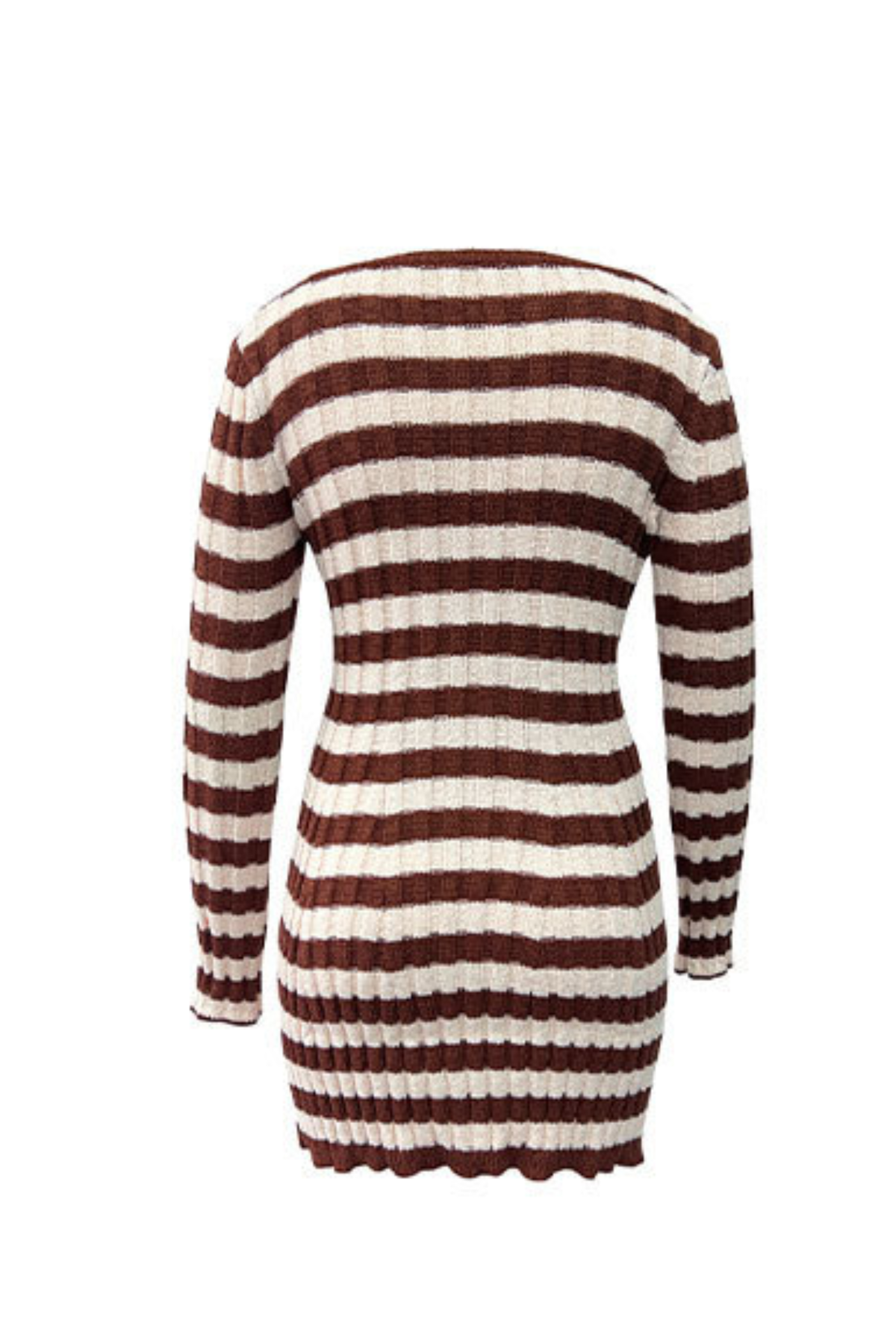 Women's Striped Ribbed Knit  Long Sleeve Bodycon Mini Dress