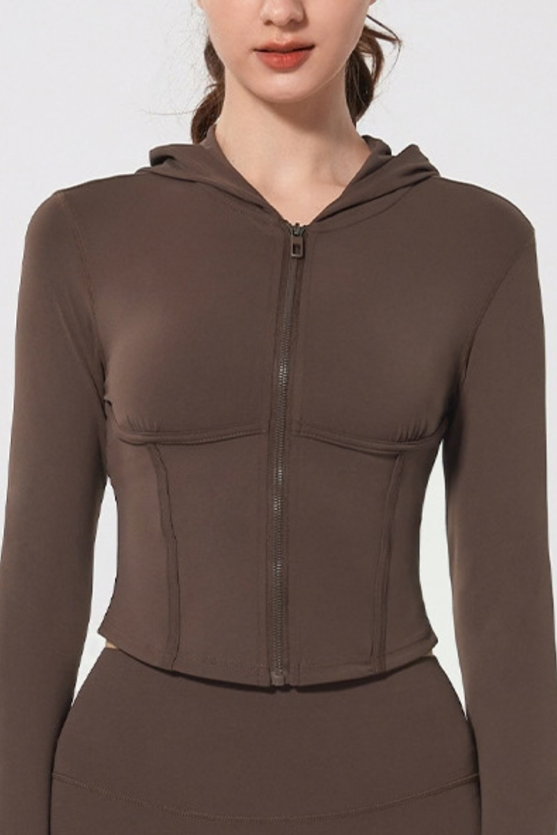 Women's Slim Fit Cropped Finger Cuffs Hooded Yoga Jacket