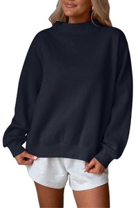 Women Fall V Stitch Drop Shoulder Loose Mockneck Sweatshirt
