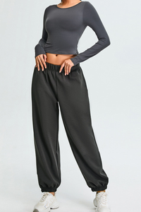 Women's Set:U-back Long Sleeves T-shirt And Cuffed Sweatpant