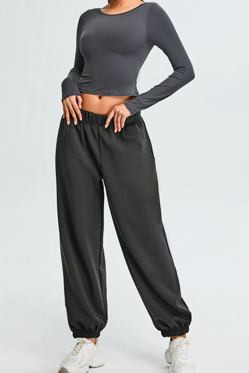 Women's Set:U-back Long Sleeves T-shirt And Cuffed Sweatpant