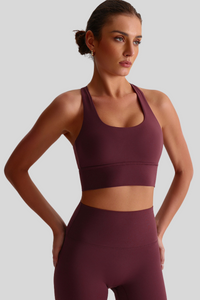 Women Cross Back Naked Feel Sports Bra: Removable Padded Yoga Top + Crisscross Back Design