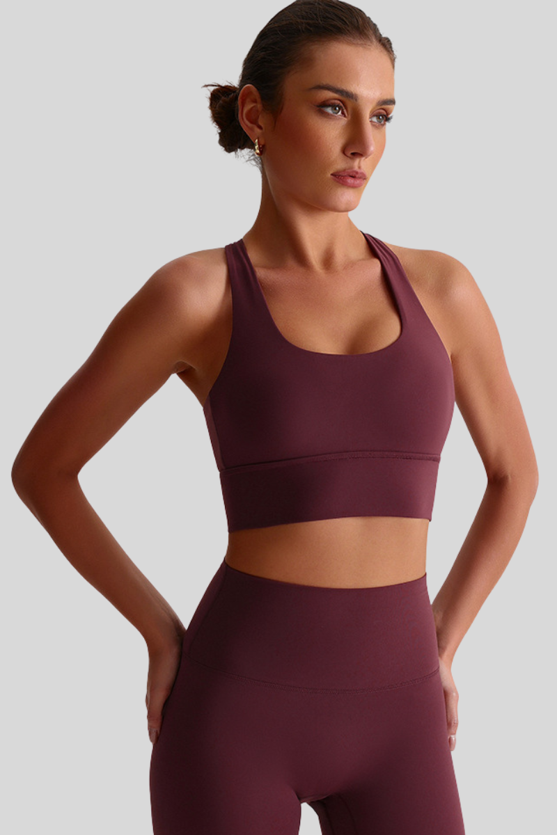 Women Cross Back Naked Feel Sports Bra: Removable Padded Yoga Top + Crisscross Back Design
