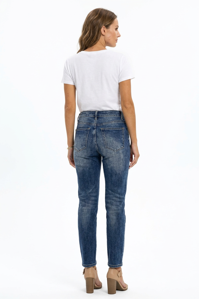 Women's Fall Washed Slim Fit Cropped Straight Leg Jeans
