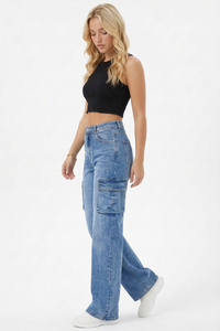 Women's Streetwear Side Pocket Relaxed Wide Leg Cargo Jeans