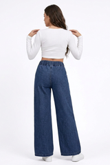 Women's  Elastic-Waist Relaxed Baggy Wide Leg Jeans