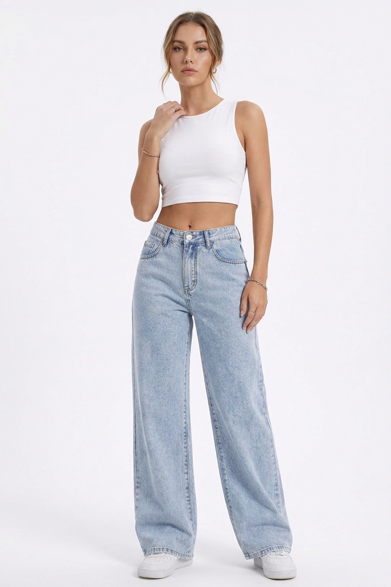 Women's High-Waisted Vintage Washed Baggy Wide-Leg Jeans