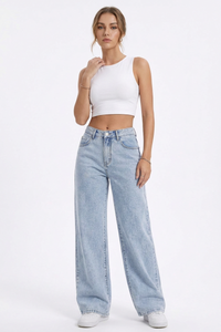 Women's High-Waisted Vintage Washed Baggy Wide-Leg Jeans