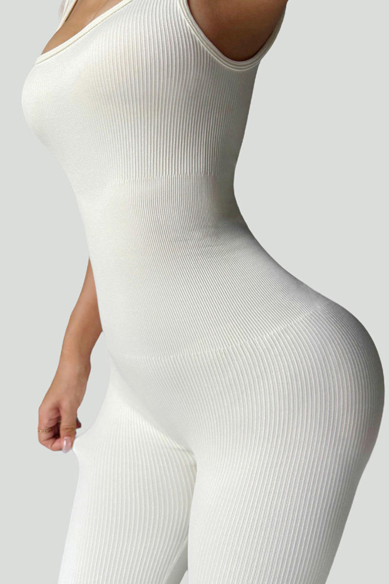Women's Ribbed Square-Neck Strap Workout Jumpsuit