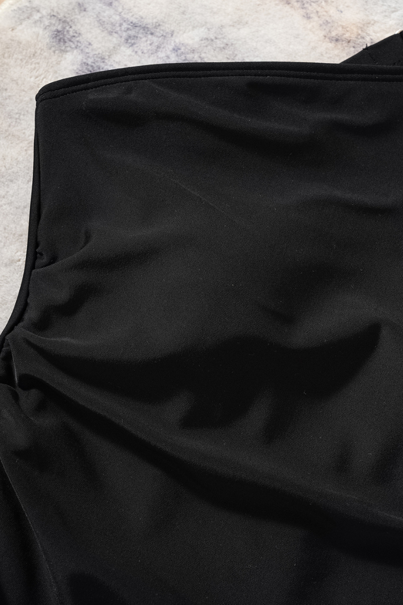 Women's One Shoulder Pleated Cinched Waist Solid Swimsuit