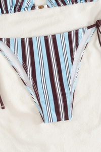 Women's Halter Side Tie Striped Triangle Cup Sexy Bikini