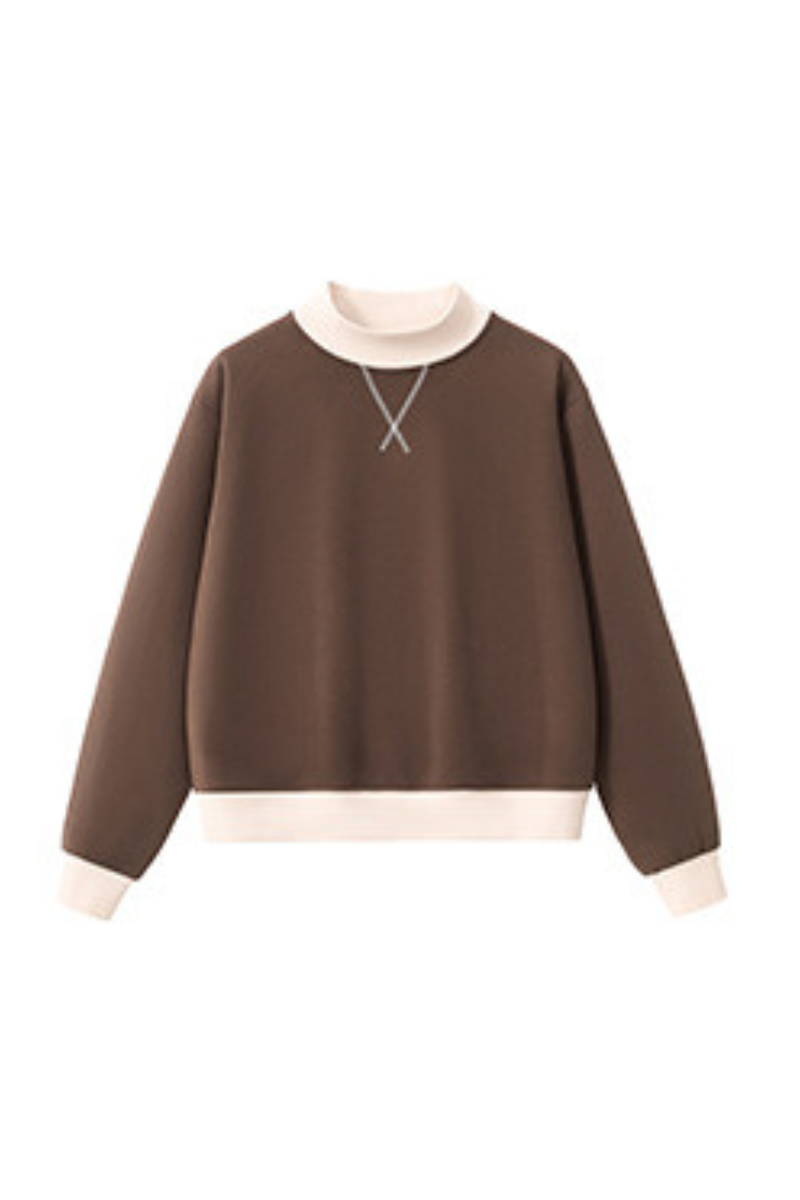 Women's Fall Cozy Fleece Mock Neck Color Block Sweatshirt